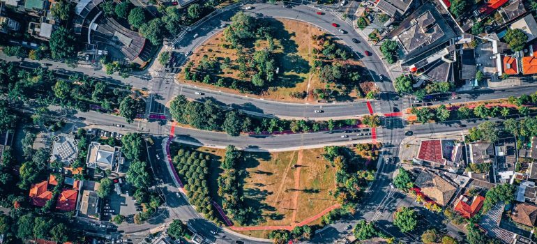 A bird's eye view of a complex road network.