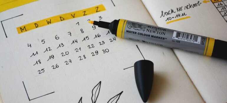 calendar and a marker