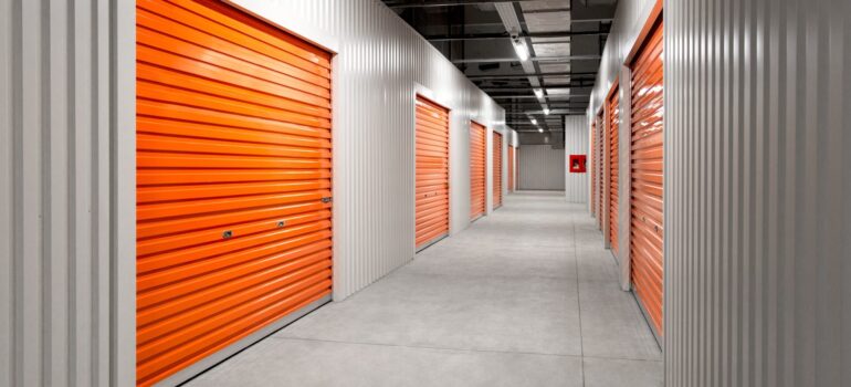 an inside view of a storage facility with various units inside
