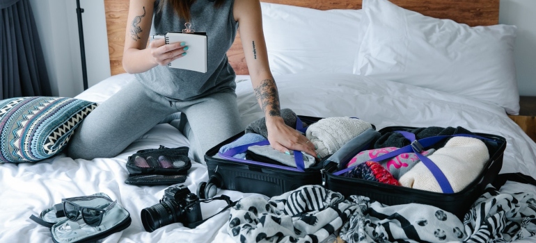 A woman packing