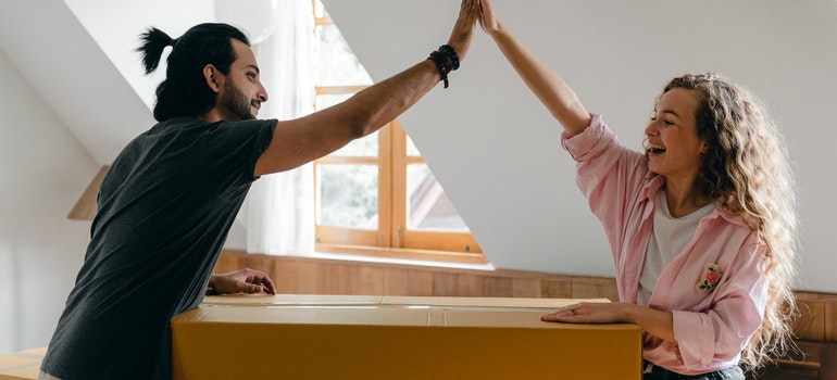 A happy couple satisfied with the move