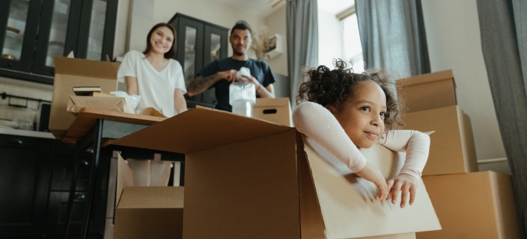 A family packing for their move