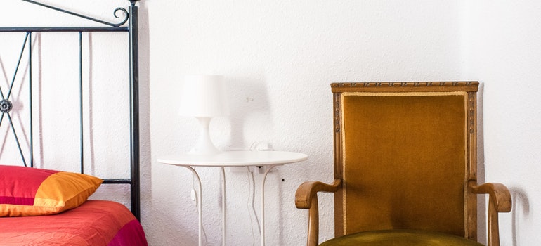 An armchair and a white table