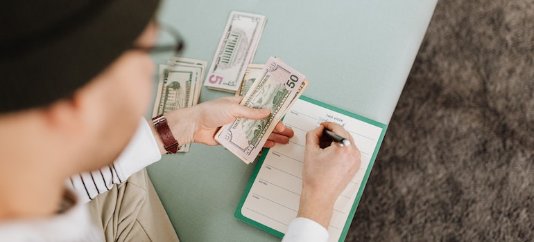 A woman counting money