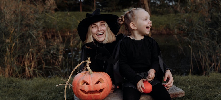 Mom and daughter masked for Halloween