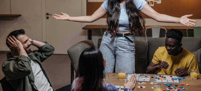 Friends playing board games