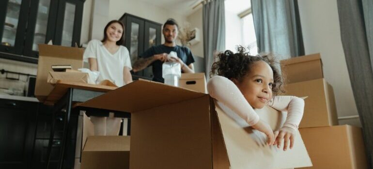 A family unpacking after the move