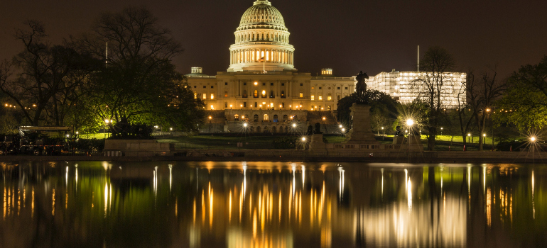 The US Capitol at night which is great to check out when wondering what to do in DC when it's hot.