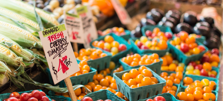 a close-up of one of the stalls at a farmers' market