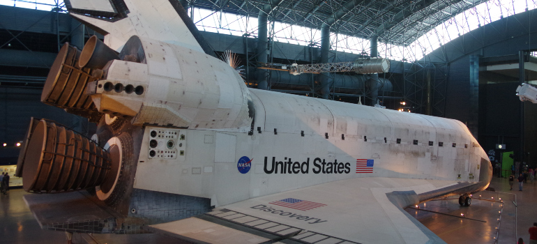 Space shuttle on display at a museum