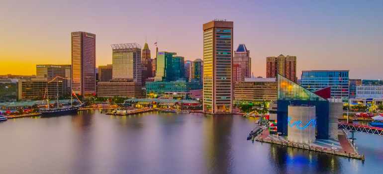 Baltimore's harbor at sunset
