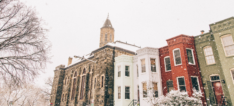 buildings in the nation's capital on a snowy day