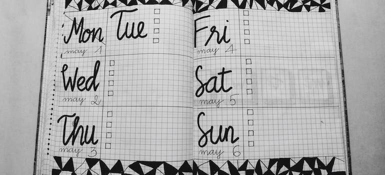 a planner marked for every day of the week