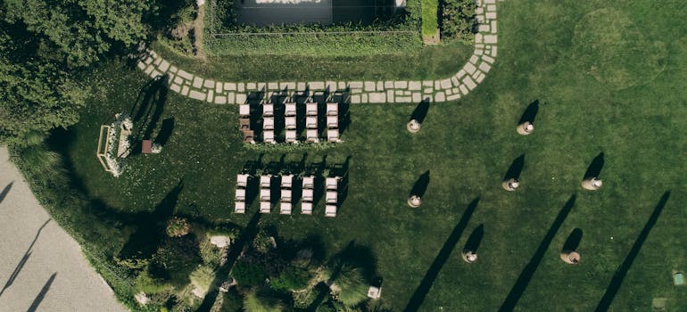 a very elegant outdoor wedding venue observed from above