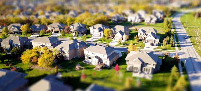 a neighborhood viewed from above, as one of the features to consider when buying a house