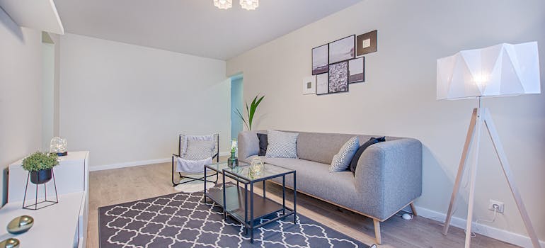 a clean and tidy living room with modern decor