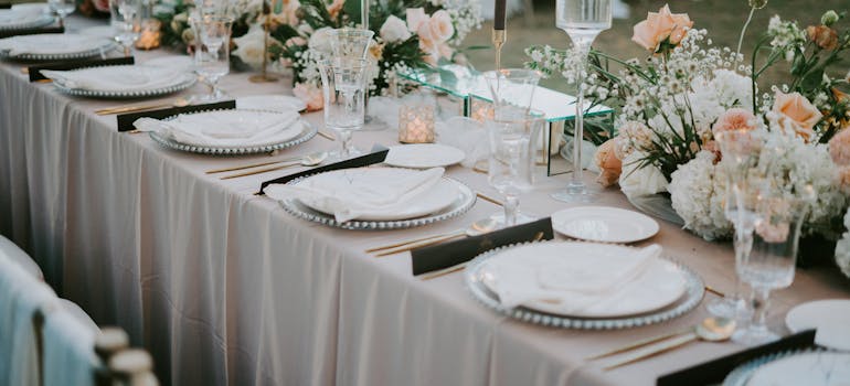 a table elegantly decorated for the wedding reception