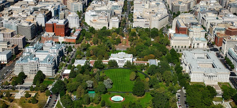 an aerial view of Washington D.C.