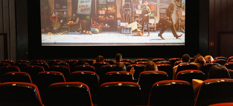 a cinema with red seats