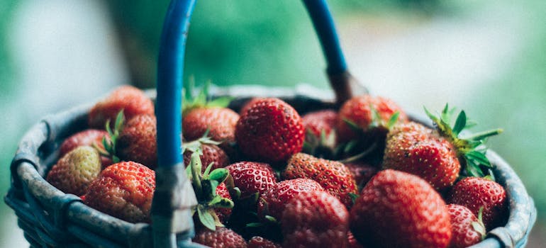 a basket full of strawberries