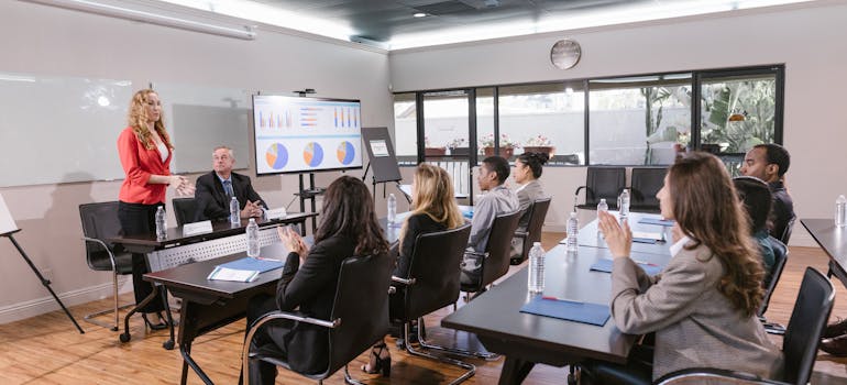 a business conference in a smaller room