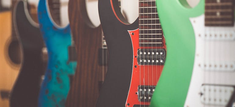 electric guitars in a store