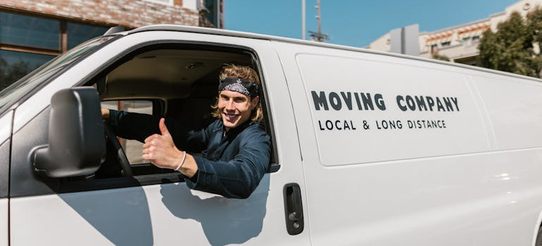 a mover driving a truck