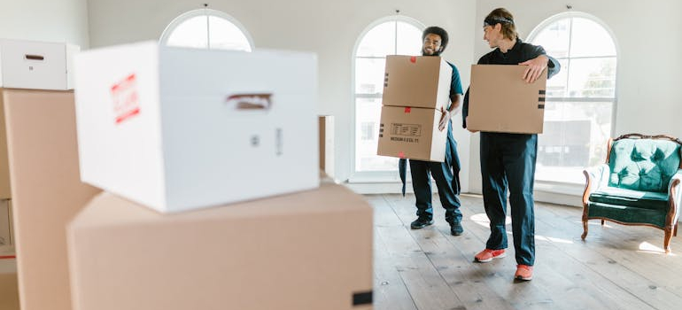 movers moving a couple of boxes, coordinating an office relocation in Washington