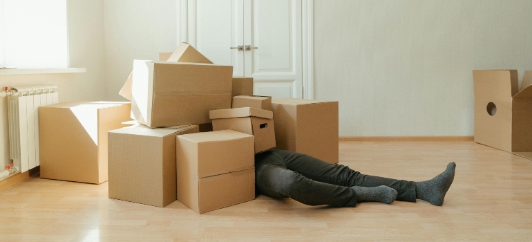 Person Lying on Brown Cardboard Boxes