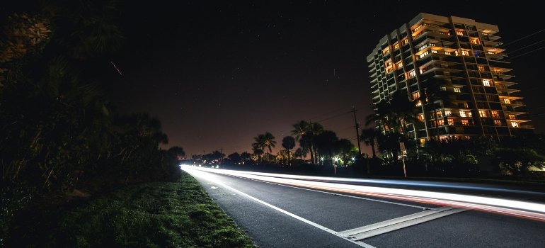 a city street at night