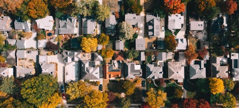 Aerial view of a neighborhood.