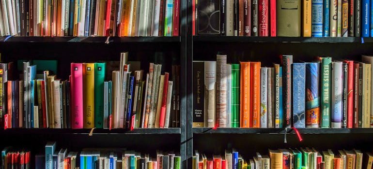 Books on a wooden shelf