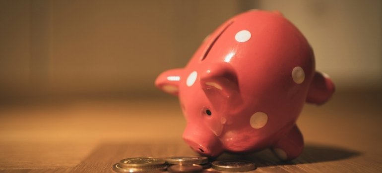 Piggy bank and coins