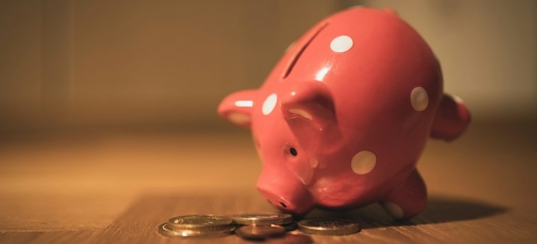 Piggy bank and coins