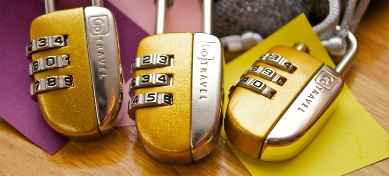 Three combination travel locks shown for strong and simple storage protection.