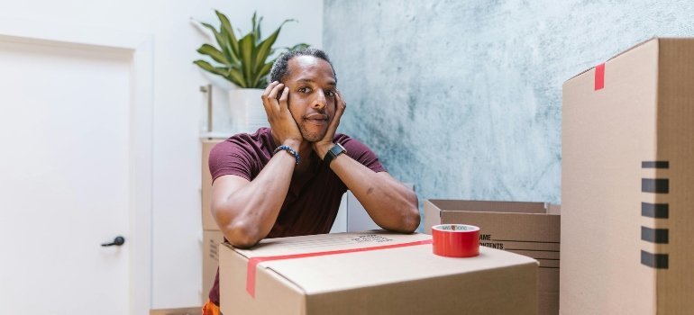 a man on the packing box