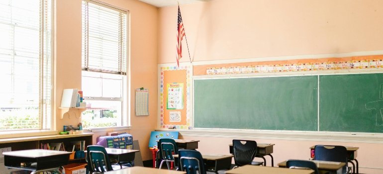 Public schools and a look inside a classroom, representing Virginia’s strong school system