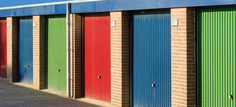 Colorful storage unit doors.
