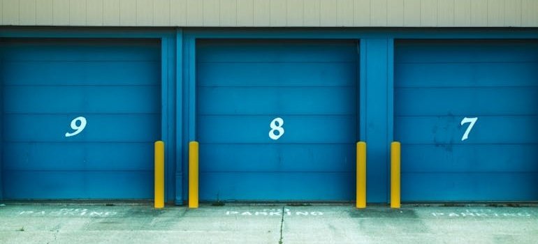 Three blue storage units door.