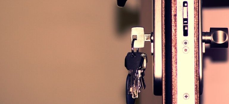 Key in lock on a door.