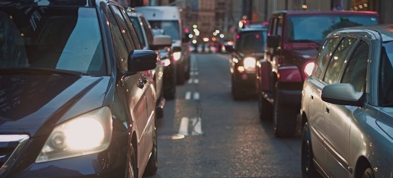 Cars in traffic.